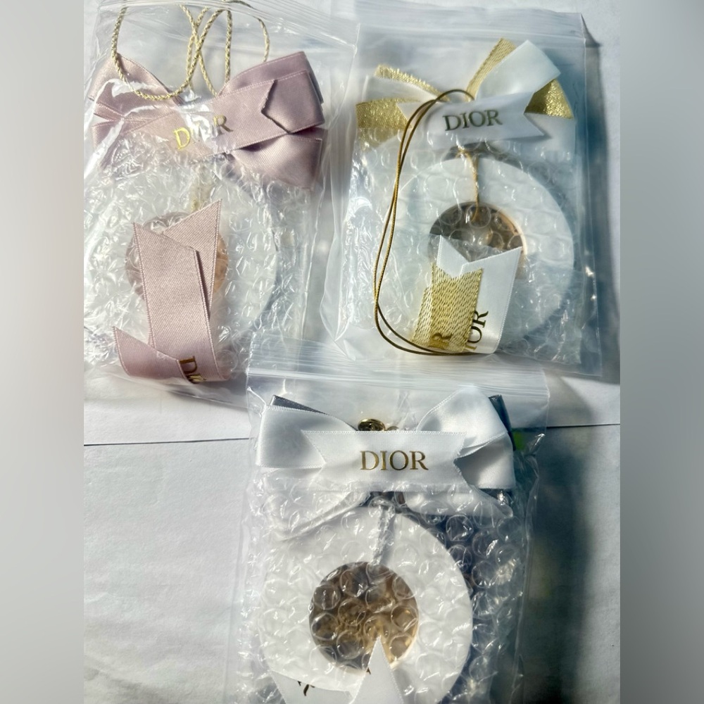 Lot of 3 Dior Car Diffuser or Holiday Ornaments in Pink, Gray and White/Gold GWP - Picture 7 of 11